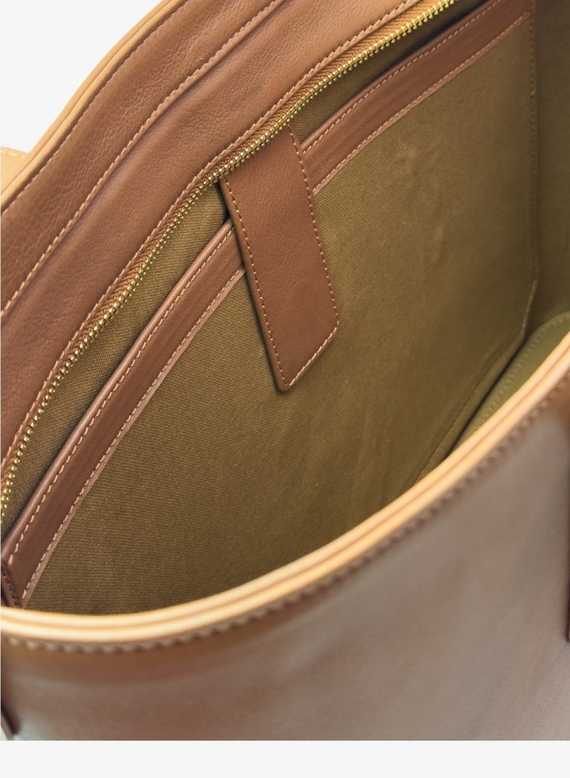 Emery Astrid Tote In Calf Camel Leather - Image 4